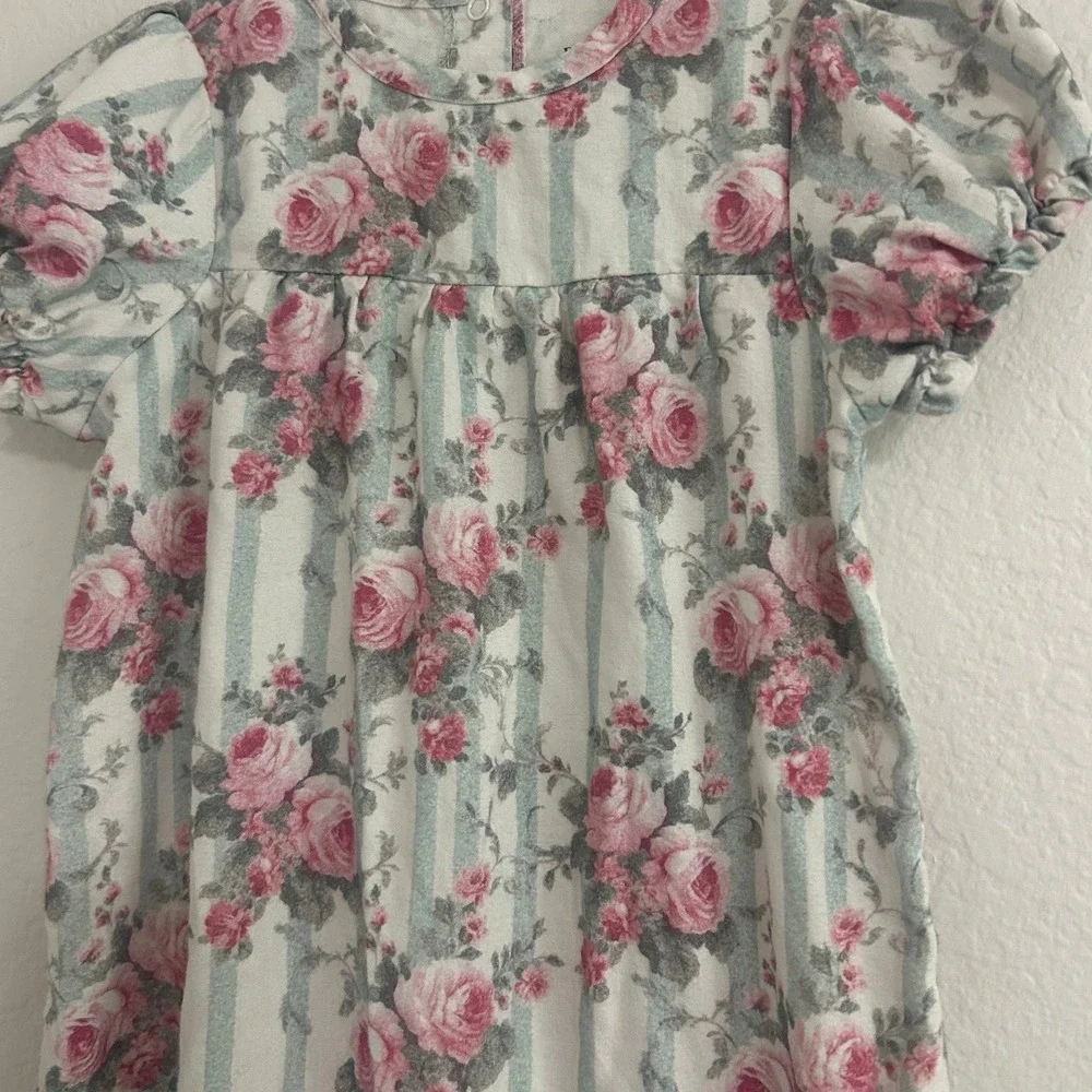 Posh Peanut Girls Nightgown 3T-4T Sage Green with Roses Ruffle Bottom
